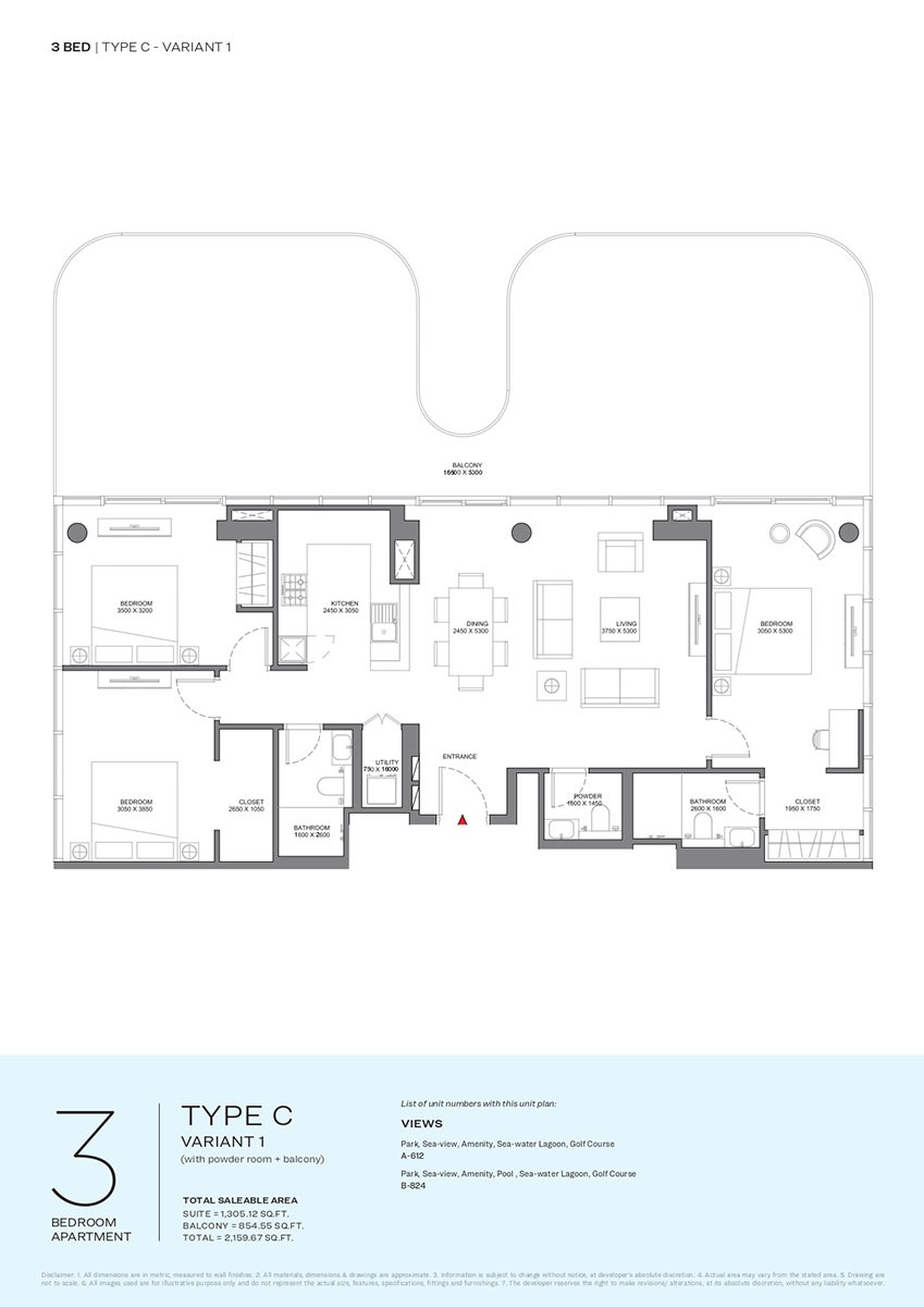 3 Beds 2159 Sq. Ft. Apartment in Sobha Selene Beach Residences