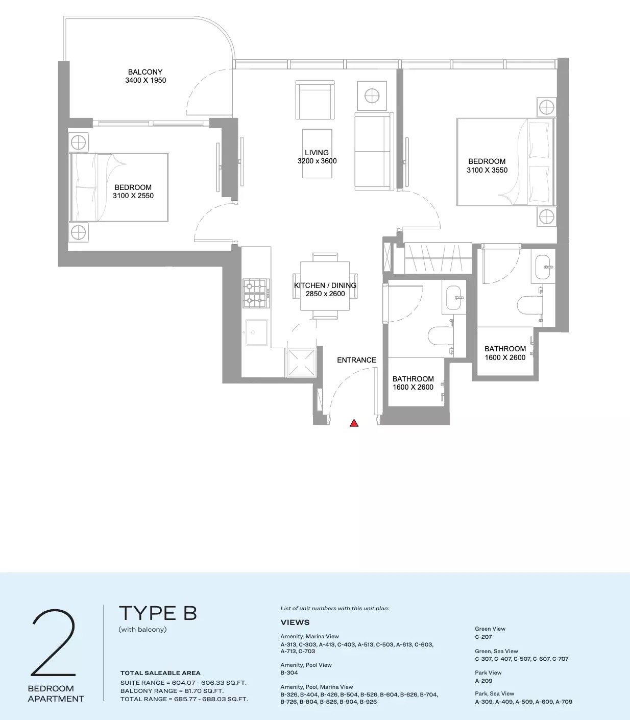 2 Beds 686 Sq. Ft. Apartment in Sobha Yachtside Marina Residences